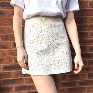 Zara faux leather cream laser cut mini skirt sz S